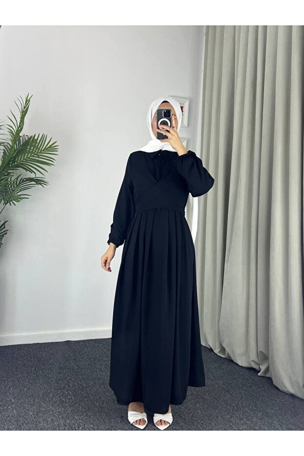 4538 - Belt Detailed Hijab Dress Black