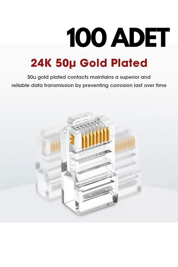 100 Adet Rj45 Cat5 /cat6 Ethernet Kablo Konnektörü – 8p8c Utp Soket Jak Uçları - 1