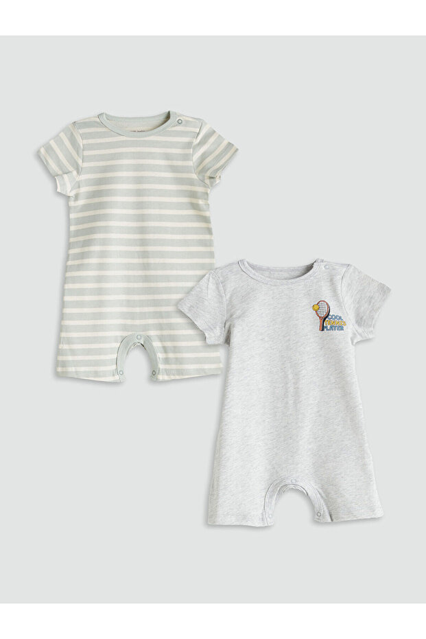 Crew Neck Baby Boy Combed Cotton Jumpsuit 2-Pack