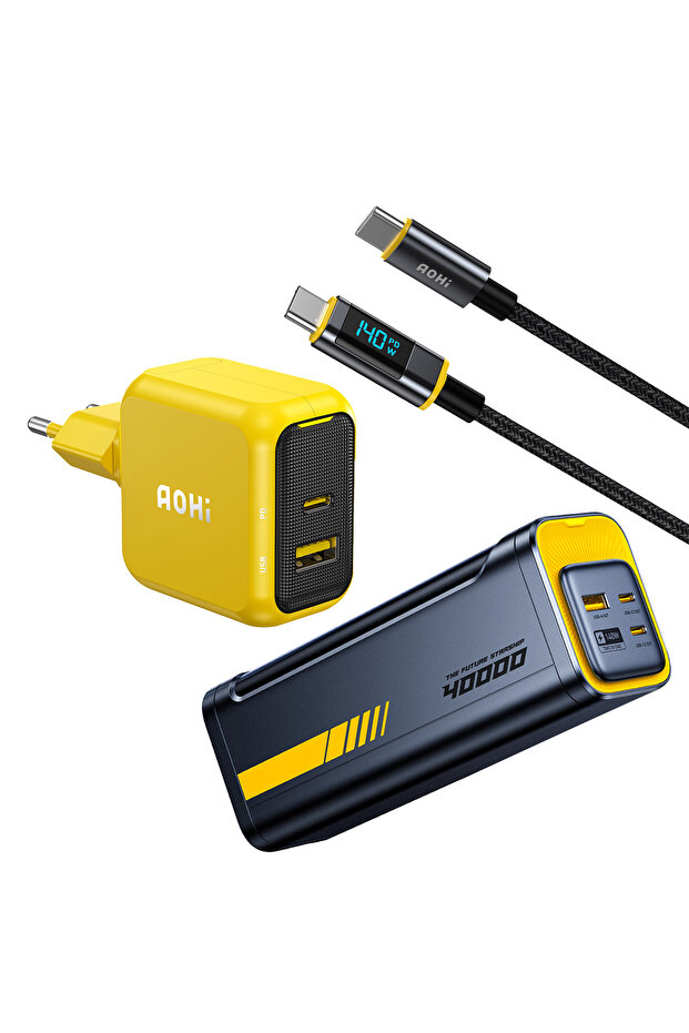 Magcube 67W 2 Portlu Şarj Adaptörü, 40.000 mAh 140W PD3.1 Powerbank, 140W LED Ekranlı Naylon Ör - 1