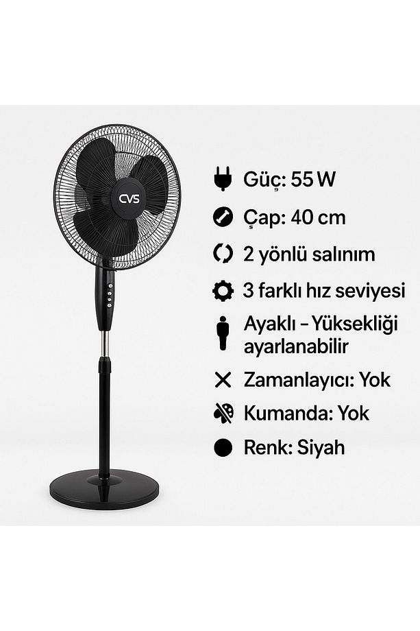 CVS Dn 91002 Siyah Zaman Ayarlı Vantilatör 3 Pervane 16 inch 40 cm çap - 3