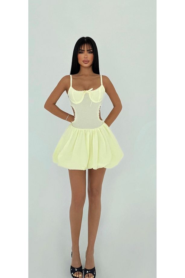 Sarı Askılı Mini Elbise - 2