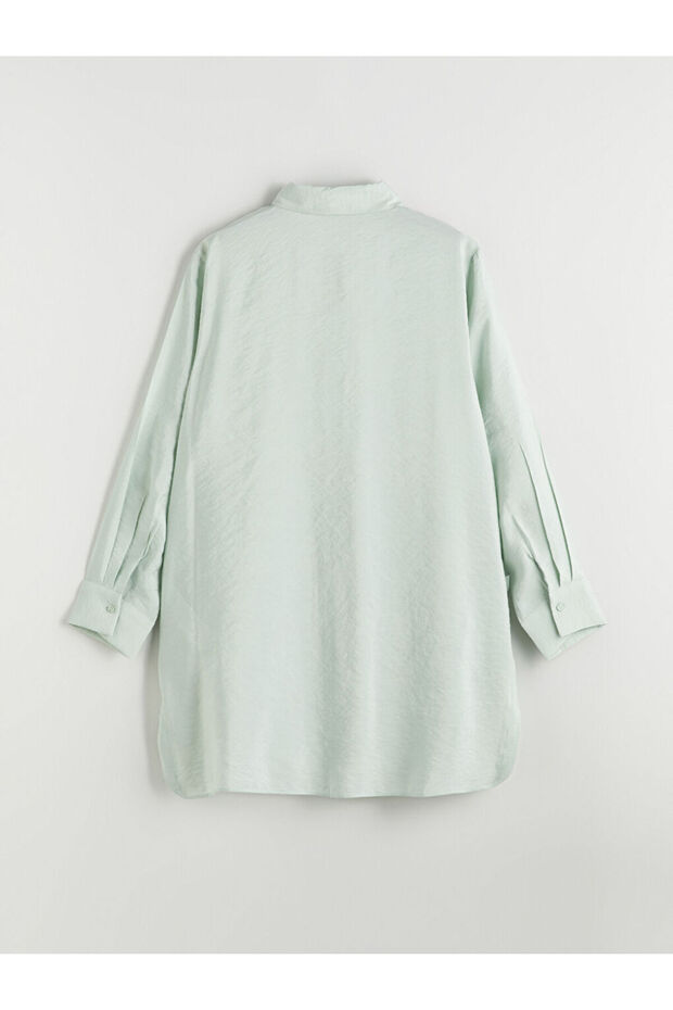 Yeşil Oversize Modal Karışımlı Kadın Gömlek Tunik - 6