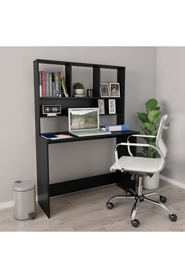 Desk with Shelf Black 110x45x157 cm Engineered Wood