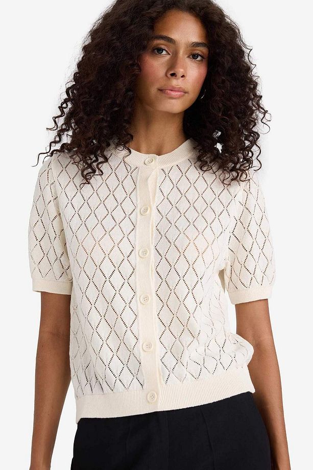 Regular Fit Bisiklet Yaka Kısa Kollu Ajur Triko Hırka F7161ax25hs - 1