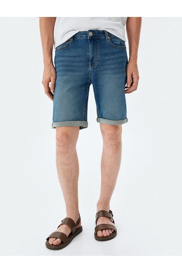 Bermuda Pamuklu Cep Detaylı Slim Fit Kot Şort - 3