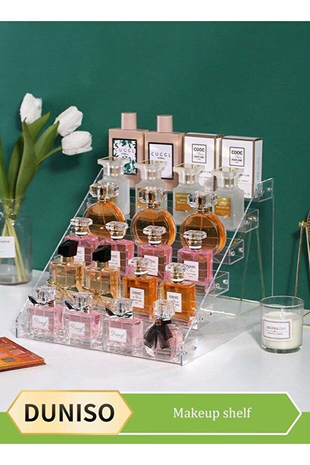 حامل منظم للعطور، رف عرض أكريليك شفاف بست طبقات لمستحضرات التجميل وأدوات النظافة الشخصية