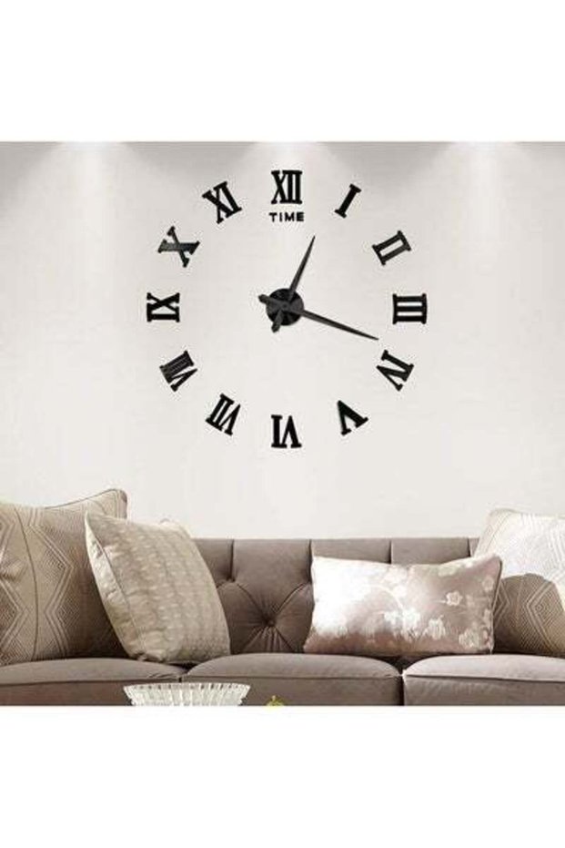 ساعة حائط ثلاثية الأبعاد مع ملصقات أرقام مرآة سوداء 39 × 39 بوصة