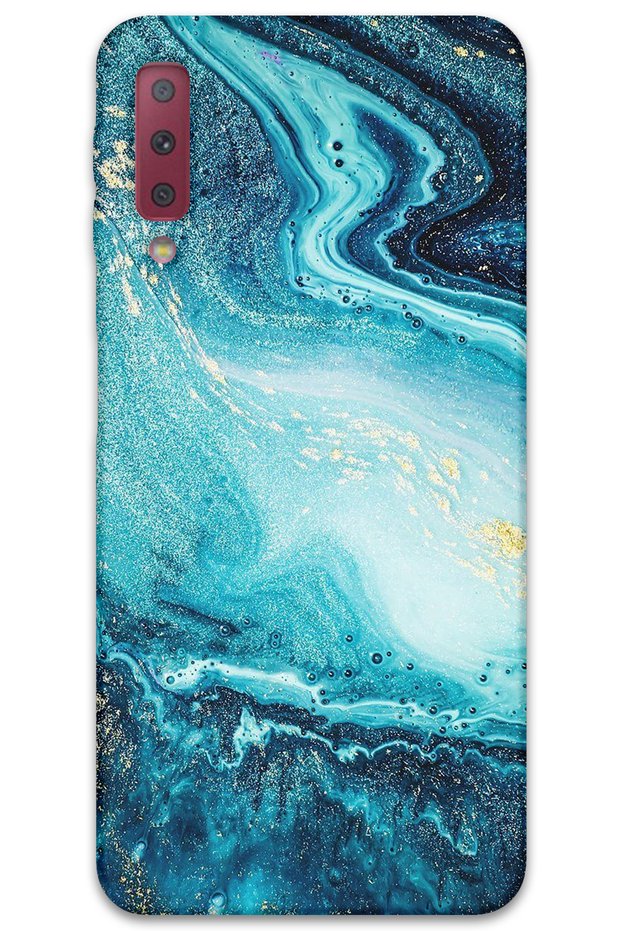 حافظة هاتف متوافقة مع هاتف Galaxy A7 2018 بنمط رخامي + واقي شاشة - 5818