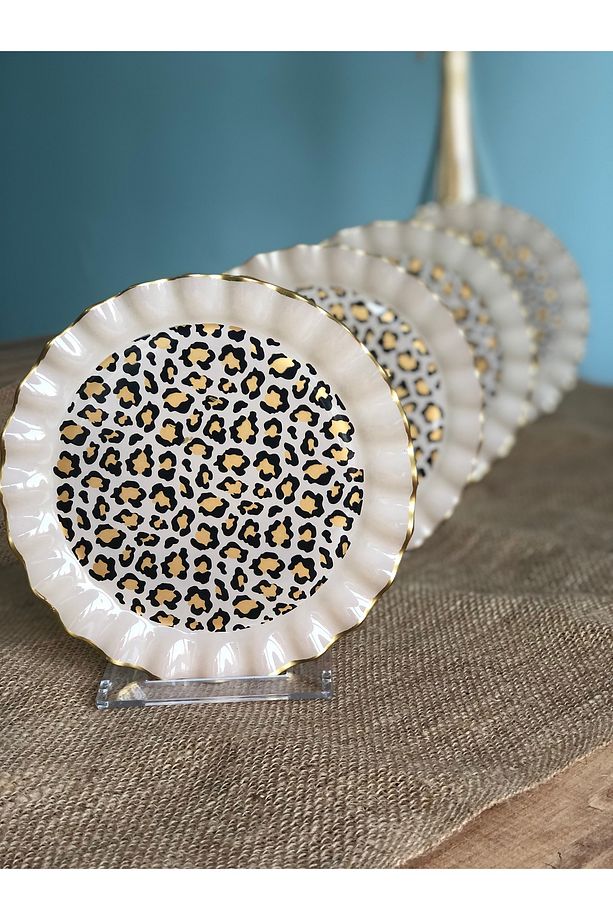Leopar Desenli Kıvrımlı Tatlı Tabağı 6 Adet - 1