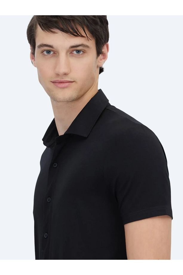 Siyah Düz Regular Fit Casual Gömlek - 4