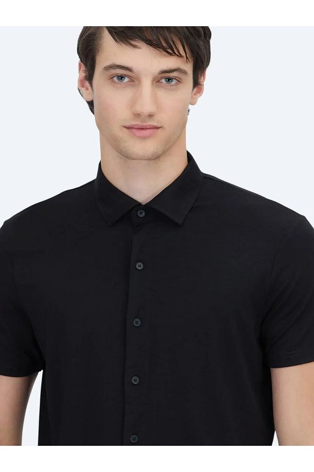 Siyah Düz Regular Fit Casual Gömlek - 5