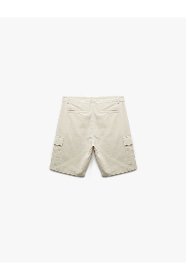 Keten Pamuk Karışımlı Regular Fit Kargo Cepli Bermuda Yazlık Şort - 4