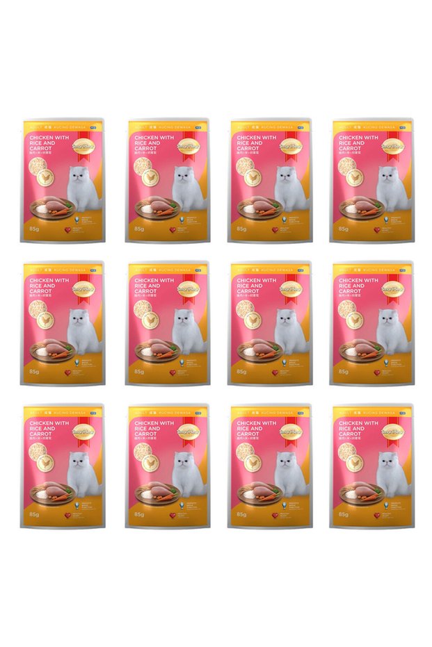 Pouch Adult Cat Wet Food Chicken with Rice and Carrot 85 g x 12