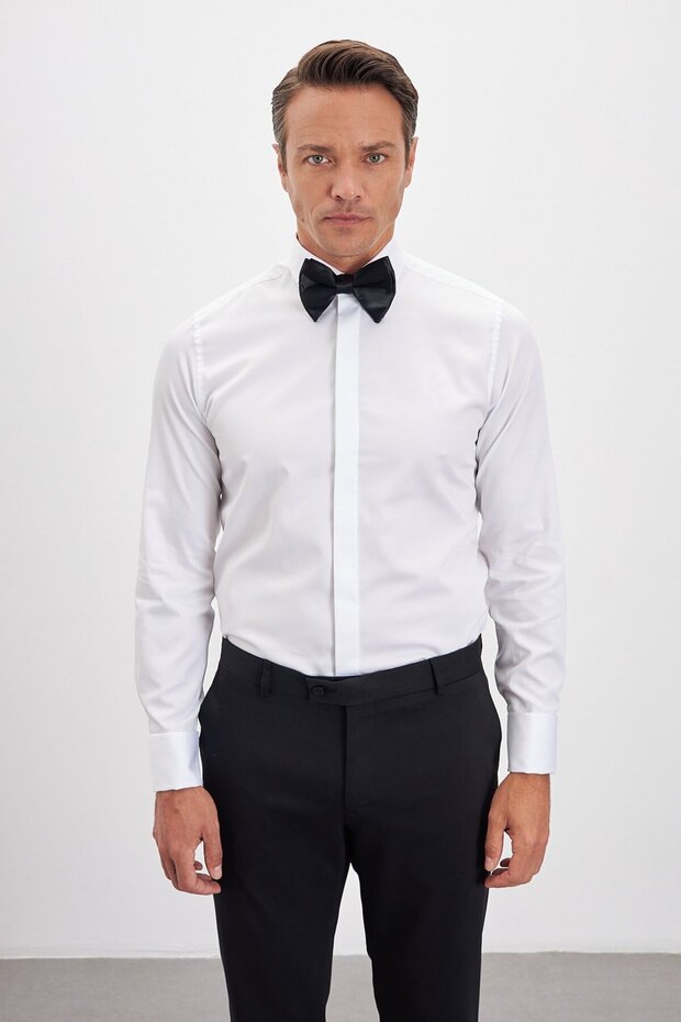 100% Cotton Hidden Placket Comfort Fit Classic Collar White Groom's Shirt