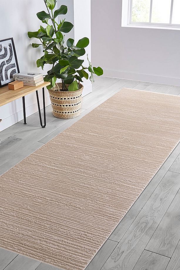 Venture Viskon Karışımlı Kum Beji Modern Dokuma Yolluk Halı - 1