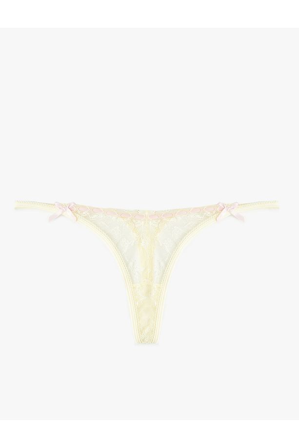 Transparan Fiyonklu Dantelli String Külot - 1