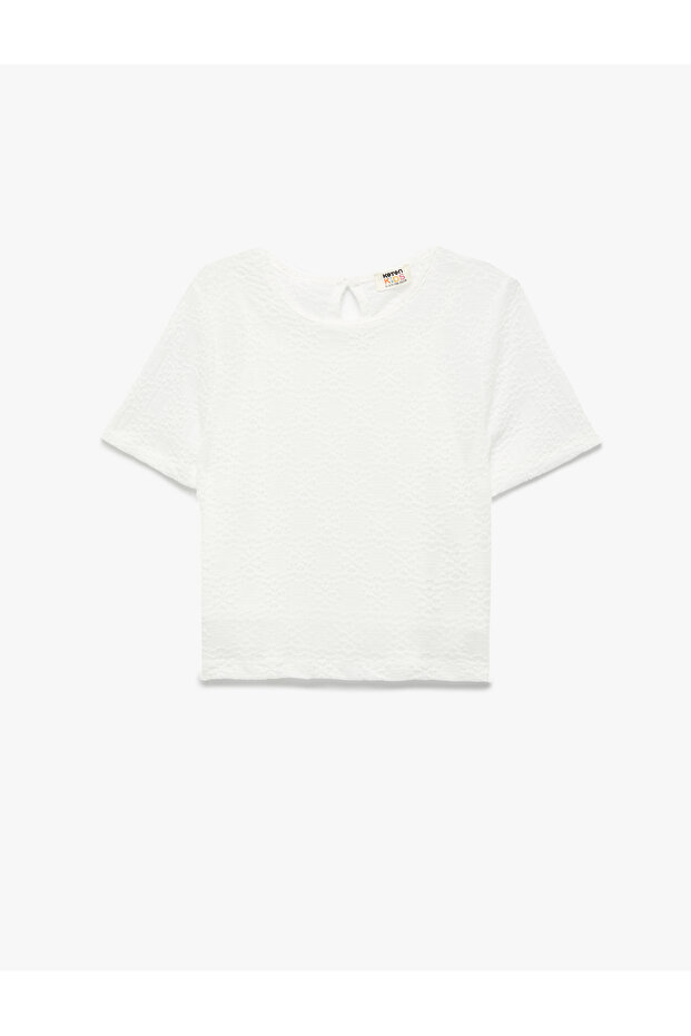 Lined Textured Short Sleeve Crew Neck Blouse