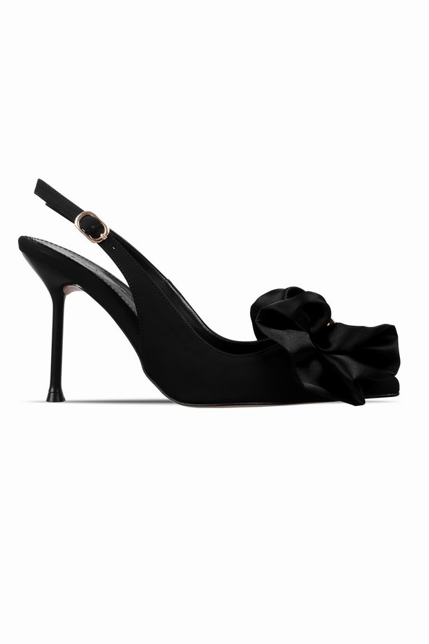 Sery Women's Ribbon Chain Detailed Open Back Pointed Toe Heeled Shoes 4018