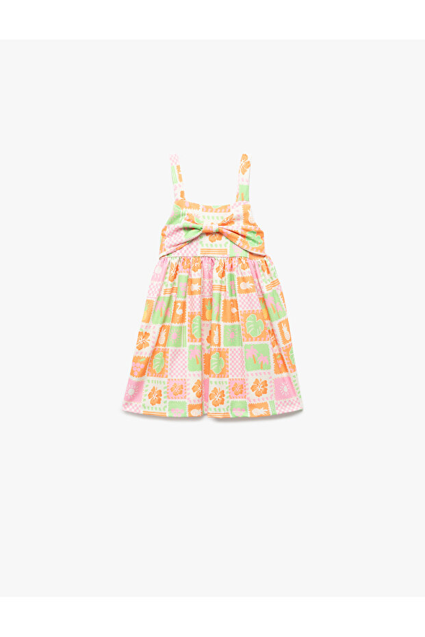 Bow Tie Wrap Fruit Patterned Strap Dress
