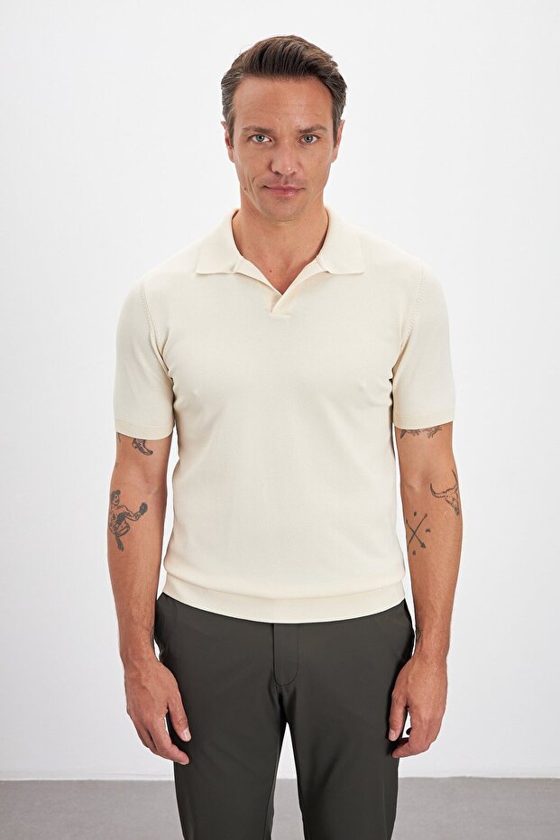 Polo Neck Patched Knitwear Men's T-Shirt