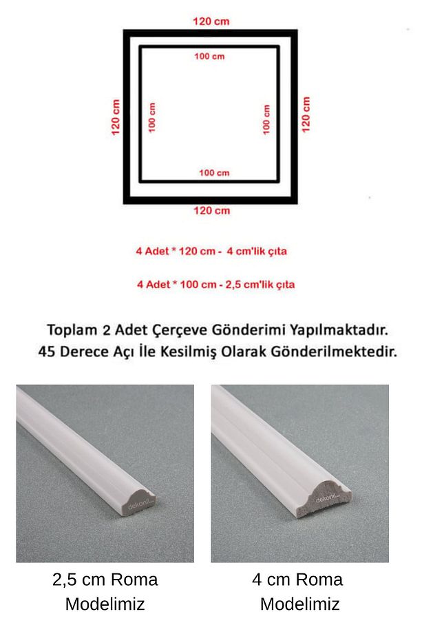 Roma 4cm ve 2,5 Boyanabilir Hazır Kesilmiş Duvar Çıtası Paketi 120 cm - 2