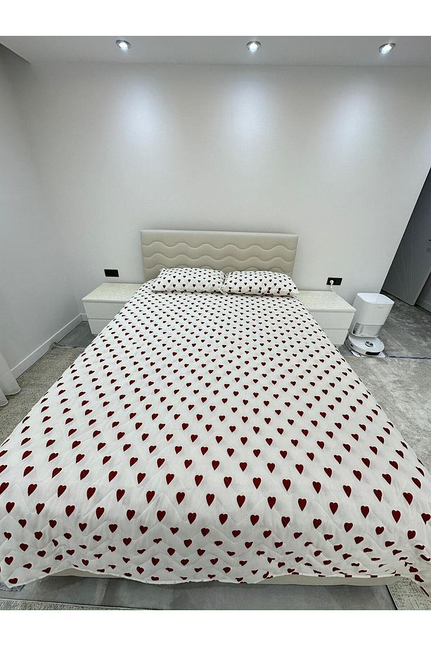 Tek Kişilik Yatak Örtüsü 155x215| 1 Adet Yastık Kılıfı 50x70 | Çeyiz Seti | Çeyiz Takımı | Kalpli - 1