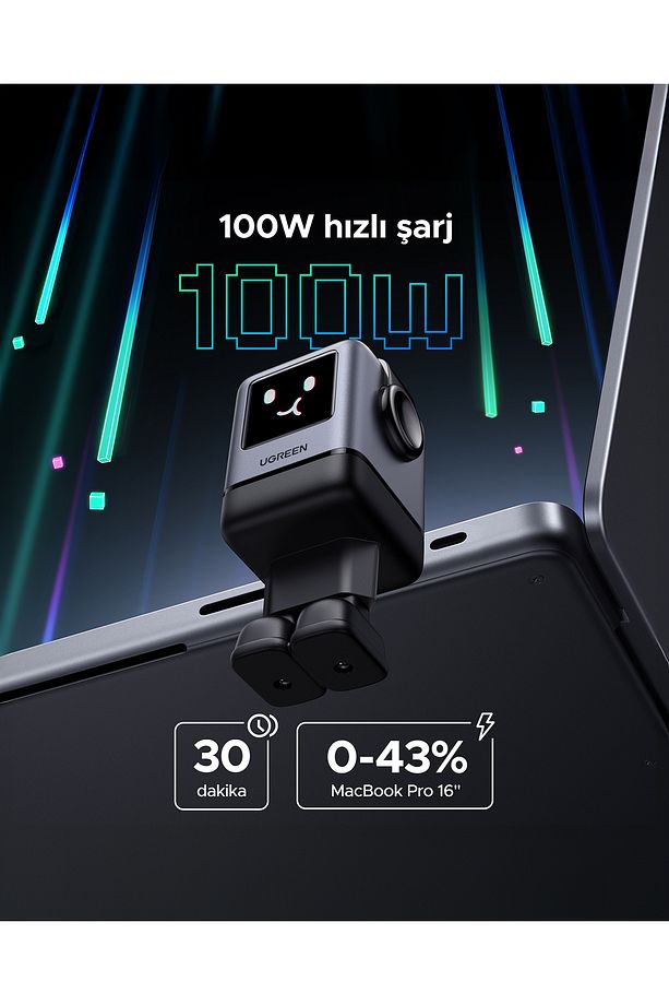 Nexode Uno 100W Robot GaN Hızlı Şarj Cihazı 3xUSB-C, 1xUSB-A, Gri, 45515B - 5