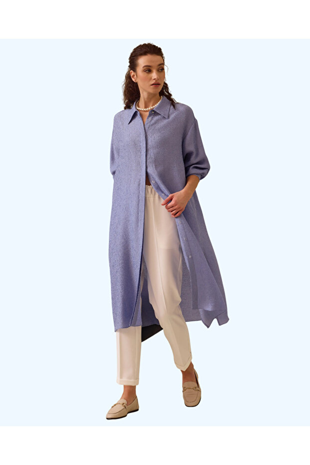Textured Buttoned Long Tunic