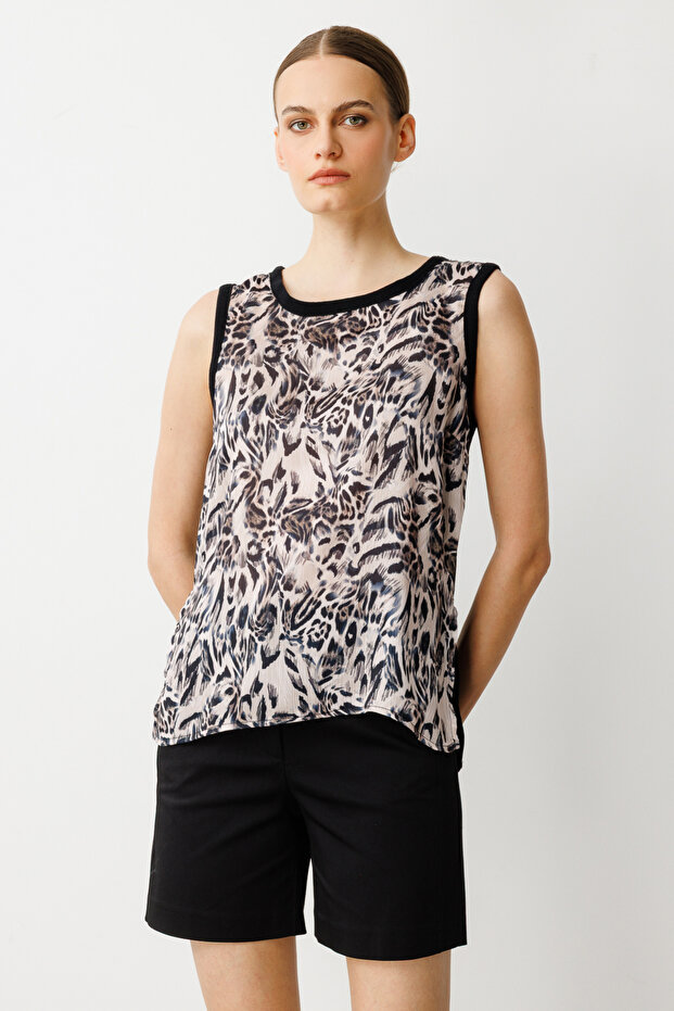 بلوزة بدون أكمام بنقشة الفهد من الأمام - 2