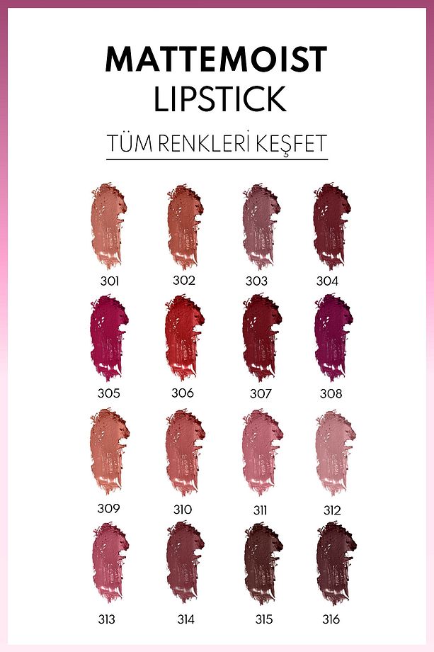 Mattemoist Lipstick Mat Bitişli Ruj 308 Brand - Koyu Mor - 3