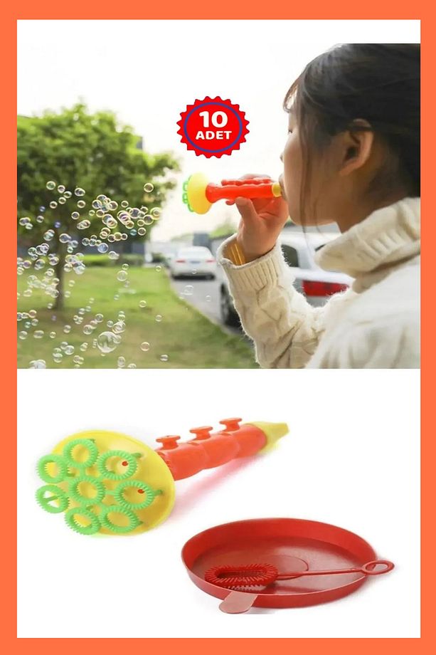 10 Adet Üflemeli Köpük Yapma Seti Karne Hediyesi Oyuncak Borazan Baloncuk Seti Oyuncak - 1
