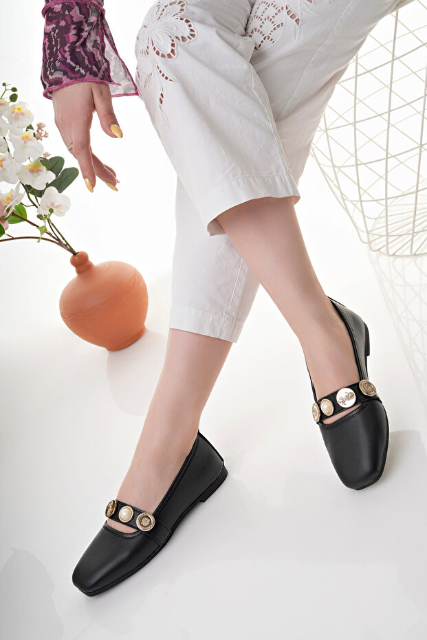 Kadın Babet Siyah Şık Ev İş Ofis Günlük Ayakkabı - 3