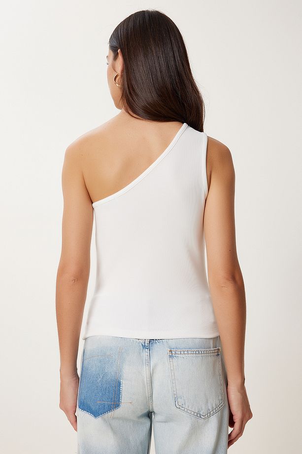 Kadın Ekru Tek Omuz Fitilli Örme Bluz PB00044 - 5
