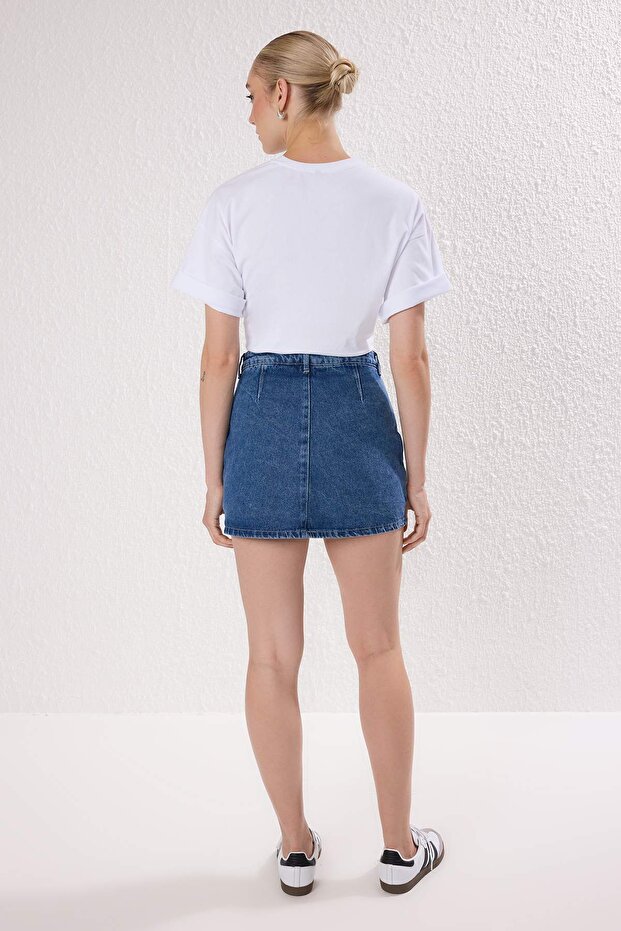 Koyu Mavi More Sustainable Yüksek Bel Mini Denim Şort Etek TWOSS25SR00079 - 6