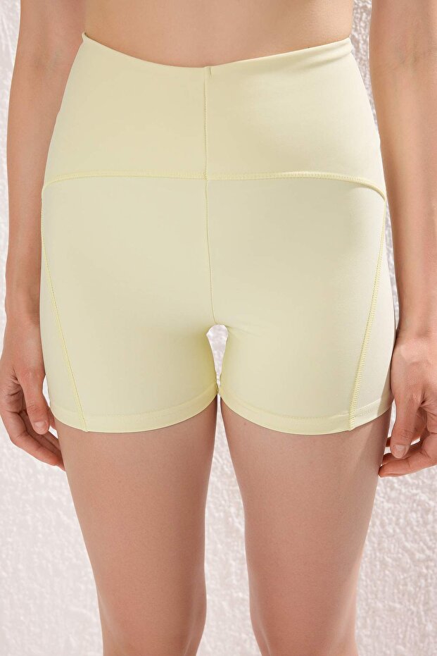 Sarı Toparlayıcı Örme Spor Şort/Kısa Tayt TWOSS21SR0545 - 3