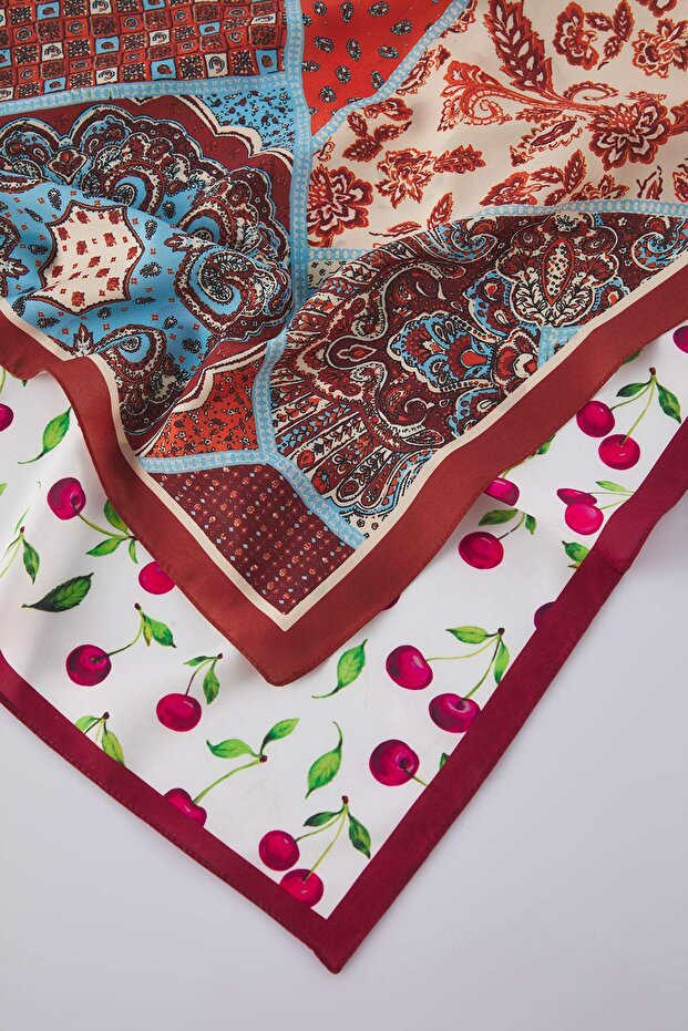 Kırmızı Desenli 50*50 cm 2'li Paket Fular Aksesuar TWOSS25FU00000 - 4