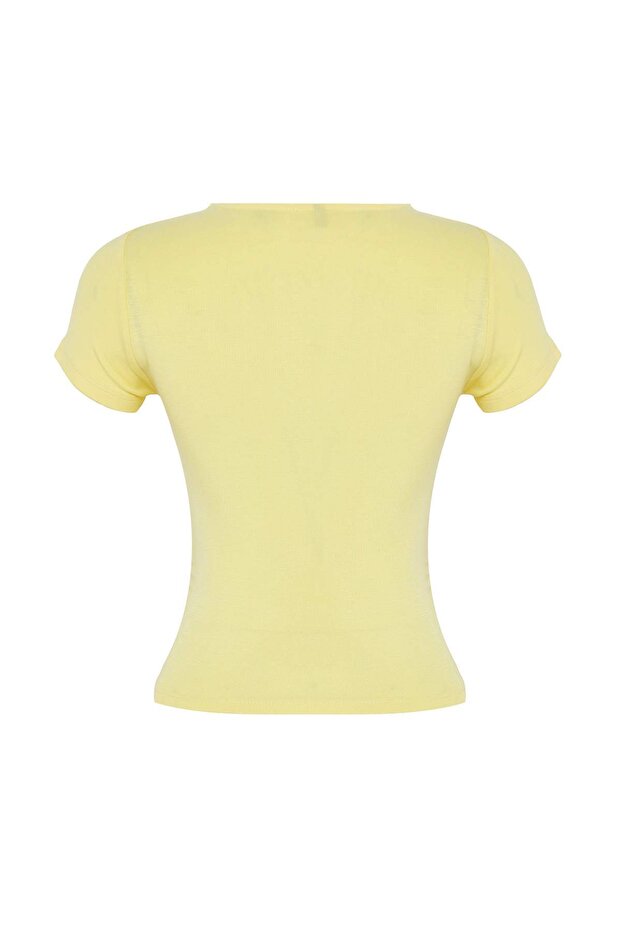 Açık Sarı Büzgü/Drape Detaylı Fitted Örme Bluz TWOSS25BZ00505 - 6