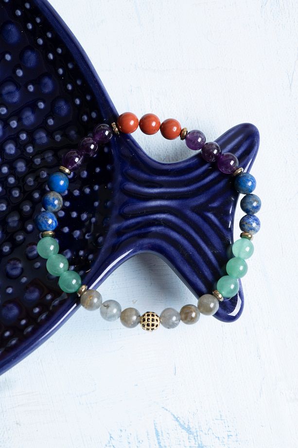 Sertifikalı Labradorit, Aventurin, Lapis Lazuli, Ametist, Jasper ve Hematit Yay Burcu Bileklik - 5