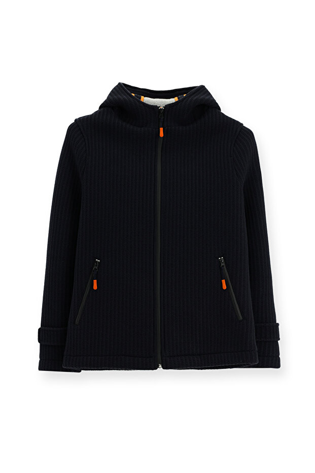 Yünlü Kapüşonlu Örme Mont - 7