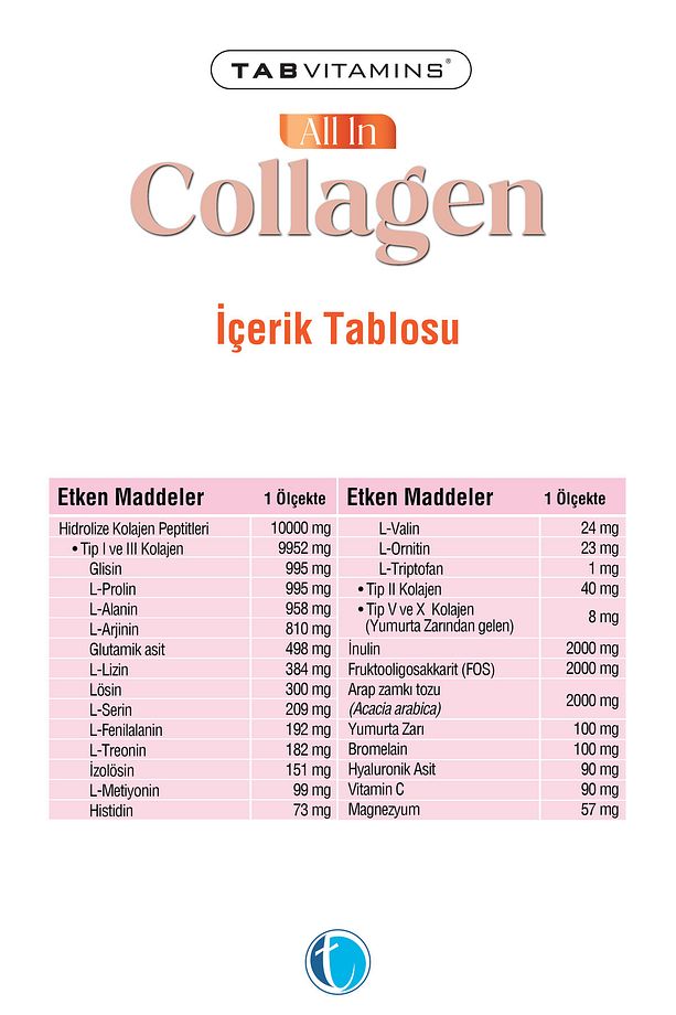 All in Collagen 30 Servis Aromasız Hidrolize Kolajen Peptitleri Tip 1 Tip 2 Tip 3 Tip 5 Tip 10 - 3