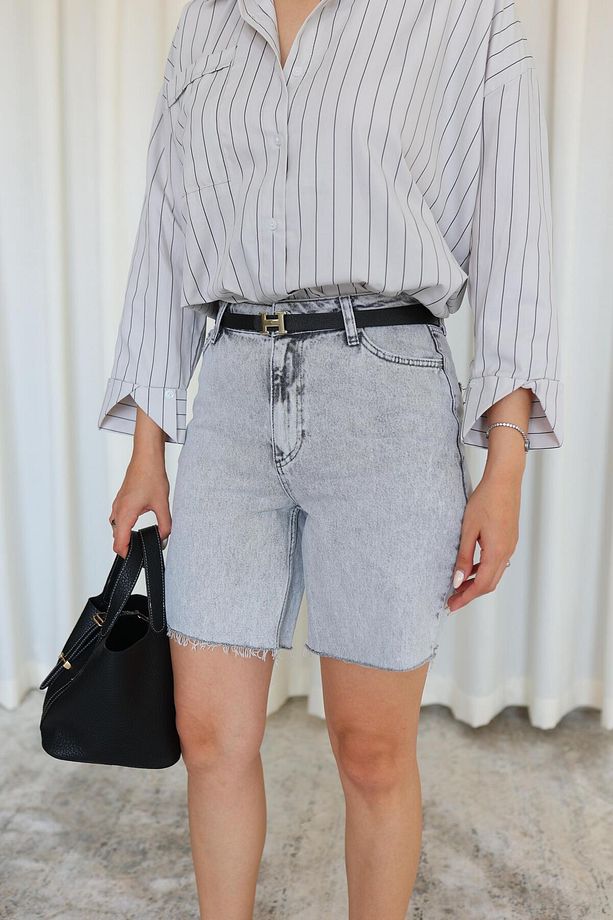 Duman Rengi Şehir Boy Denim Şort - 5