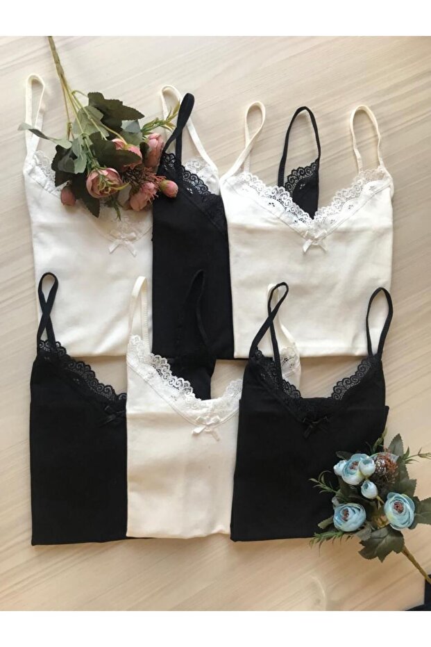 6 részes pamut puha alsóing csipke kötélpánttal és masnival - 1