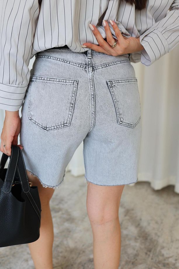 Duman Rengi Şehir Boy Denim Şort - 6