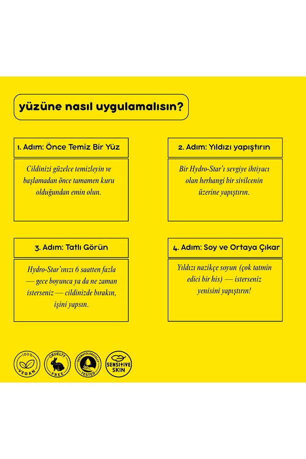 Fluff Sarı Hidrokolloid Yıldız Akne Bandı, 12'li - 7