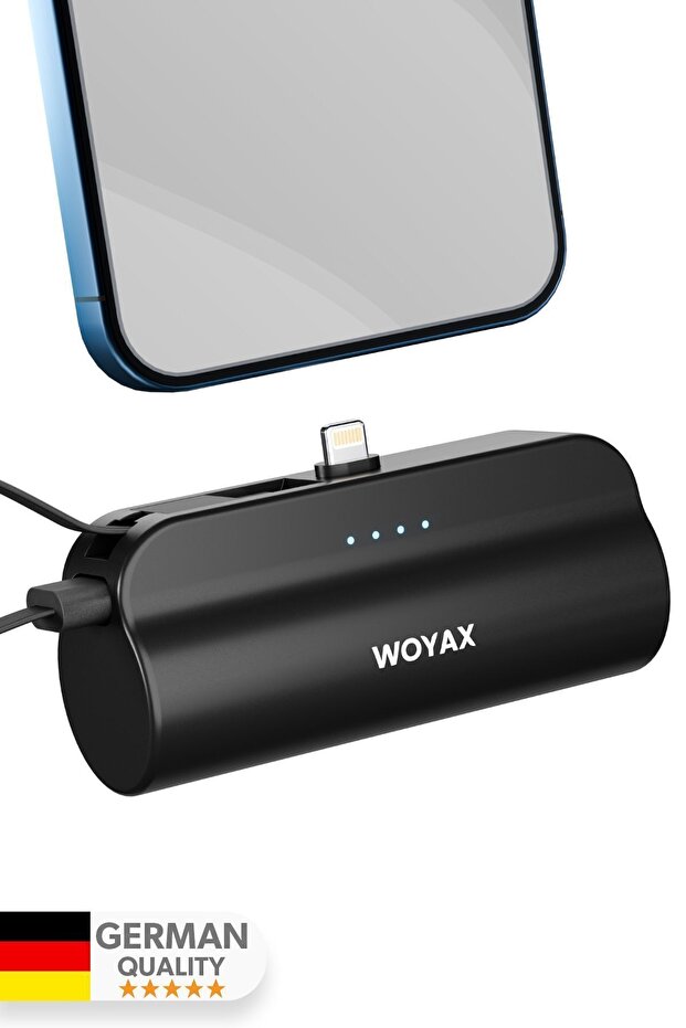 Woyax By Deji Iphone Lightning Soketli Mini Siyah Powerbank 5000mah Type-c Dahili Kablolu Taşınabilir