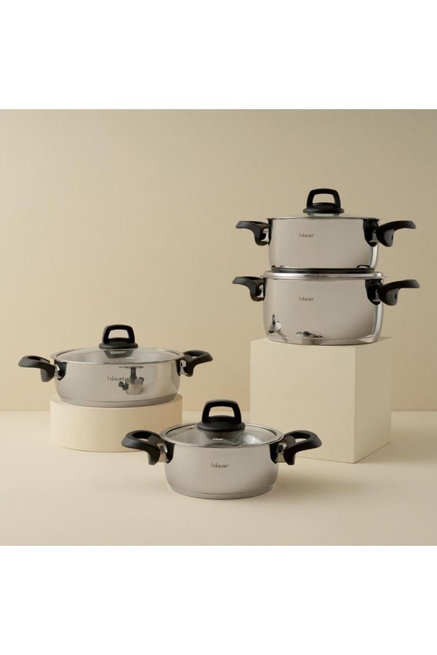 Talia Induction Base 8 Piece Steel Cookware Set Black