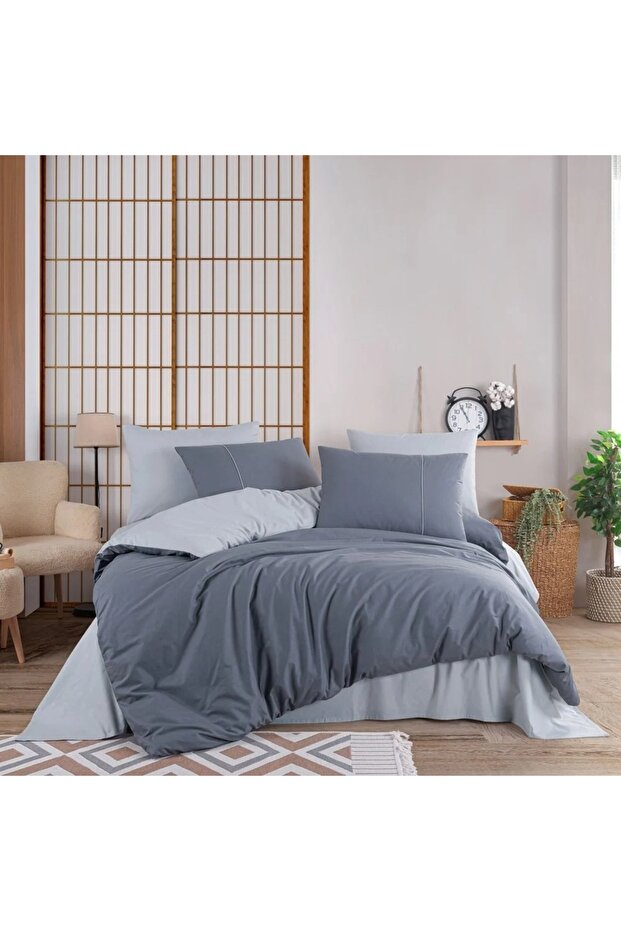 Double Hobby Diamont Gray - Light Gray Poplin Bedding Set