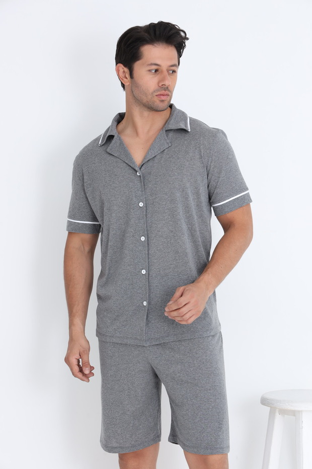 Erkek Kısa Kol Düğmeli Şort Takım - 2