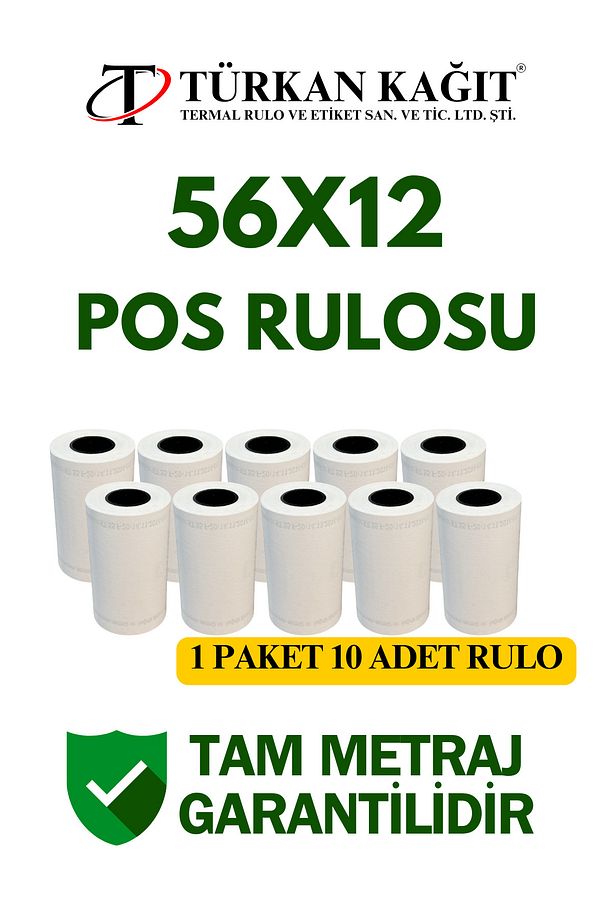 56x12 Termal Rulo - Yazarkasa Pos Rulosu 1 Paket 10 Adet - 1